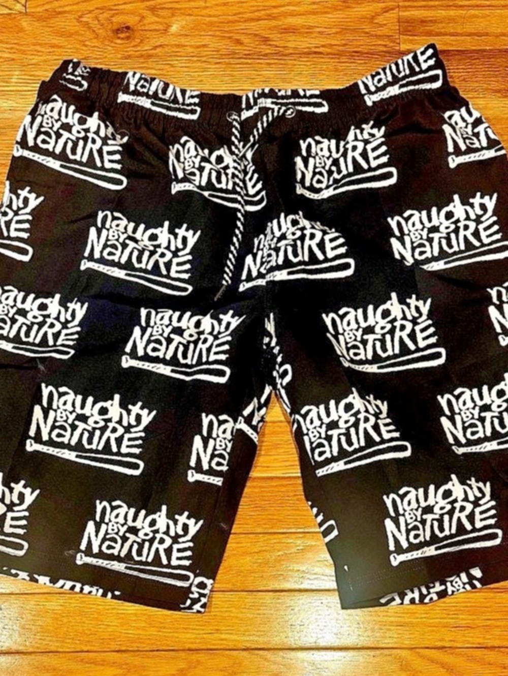 Men's Black & White Printed Swim Trunks